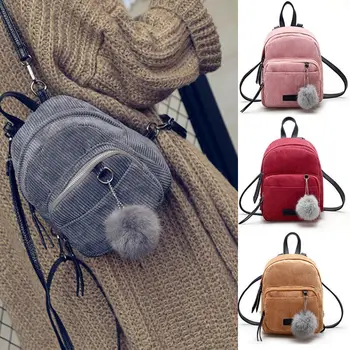 

Fashion Womens Girls Corduroy Backpack Ladies Shoulder Bag Travel Rucksack Solid Color