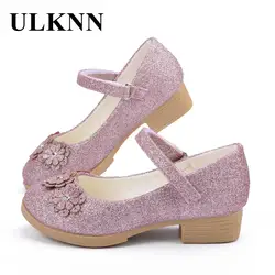 ULKNN/Праздничная обувь для девочек; детская фиолетовая обувь принцессы на плоской подошве для девочек; кожаная блестящая обувь с цветочным