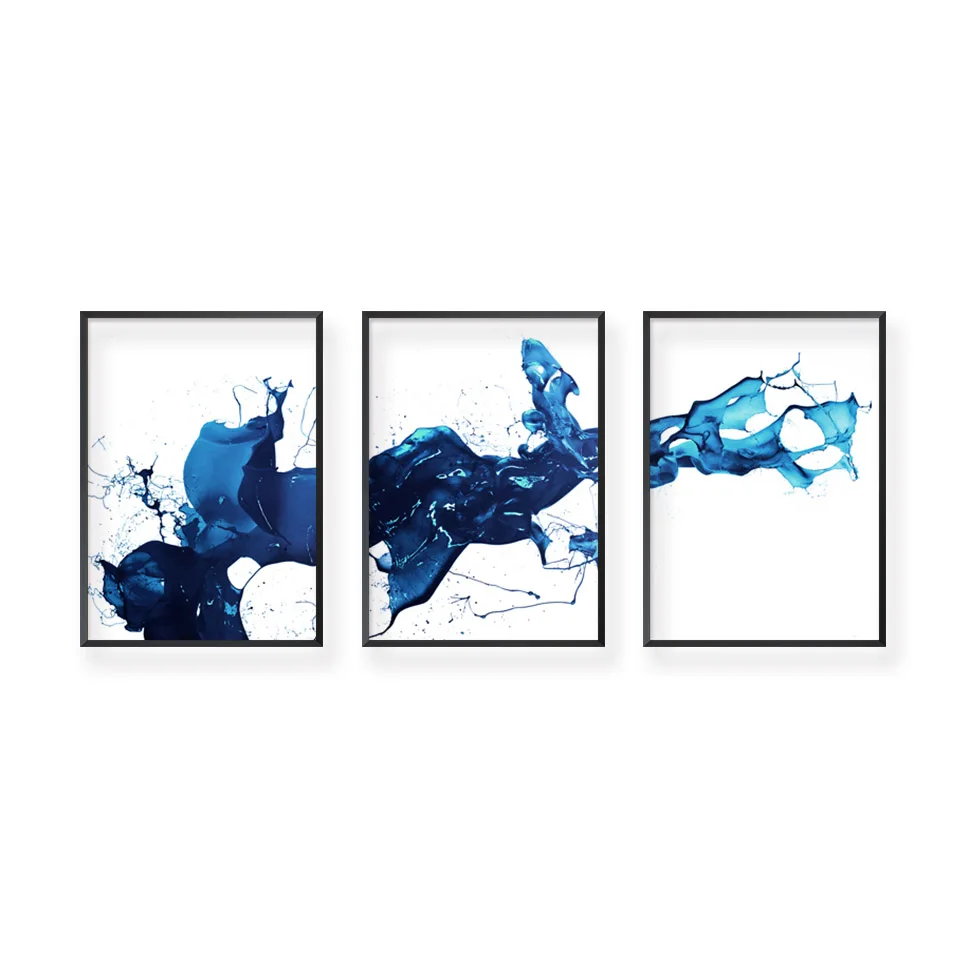 Голубая вода скандинавский акварельный печати абстрактный рисунок на холсте картина плакат стены искусства для Гостиная Ванная комната декоративные - Цвет: 3 pcs set