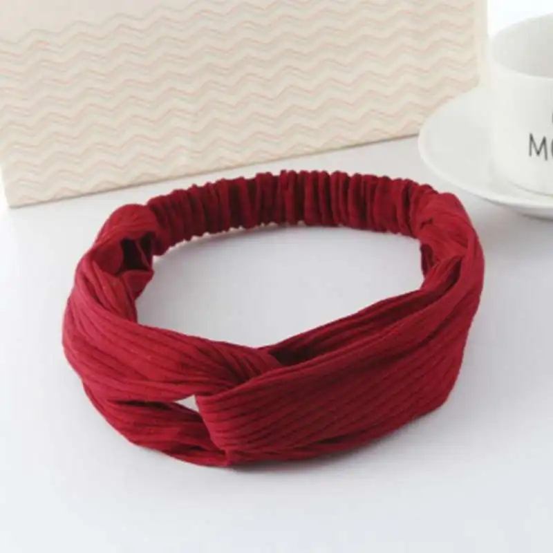 Женские аксессуары для волос, винтажная скрученная завязанная повязка на голову для девушек, широкая полоска для волос, обруч для волос, головной убор - Цвет: wine red headband