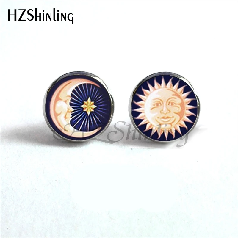 NES-00110 солнце и луна серьги-гвоздики сережки полумесяц серьга в форме Луны Луна солнце сережки стеклянные кабошон серьги ручной работы HZ4