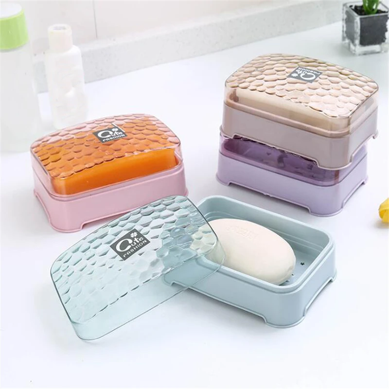 Transparent Cover With Hollow Drain Soap Box Household Bathroom Waterproof Soap Box Storage Box Soap Dish Holder