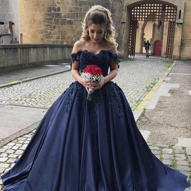 navy ball gown