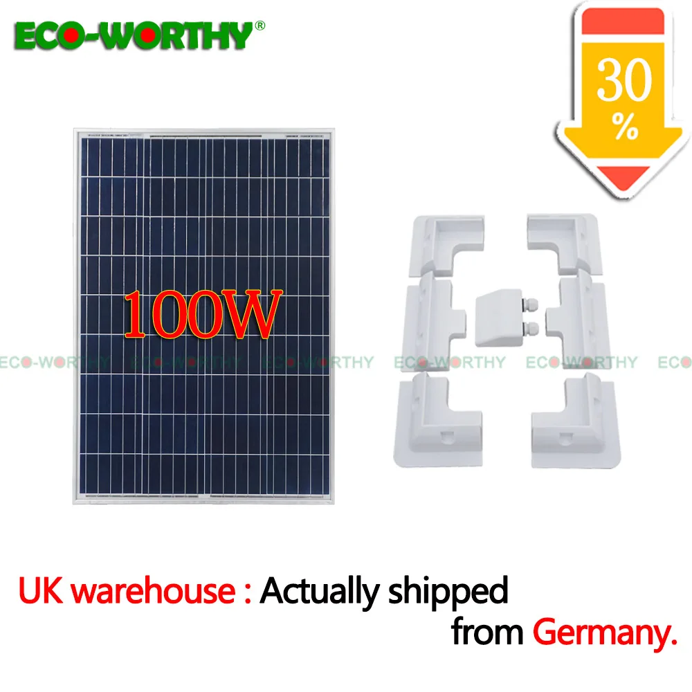 

18V 100W poly solar panel with 4pcs Corner Brackets or 2pcs Side brackets or 1pc Cable entry for 12V charger battery solar kit