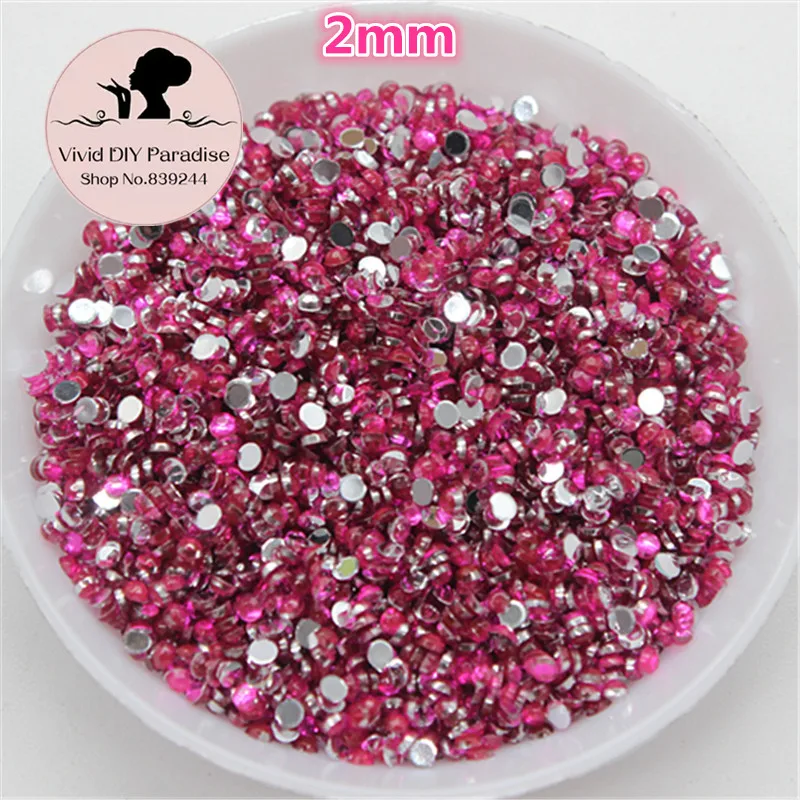 2mm 10000pcs Hot Pink Round Acrylic Rhinestones Shiny Nail Art ...