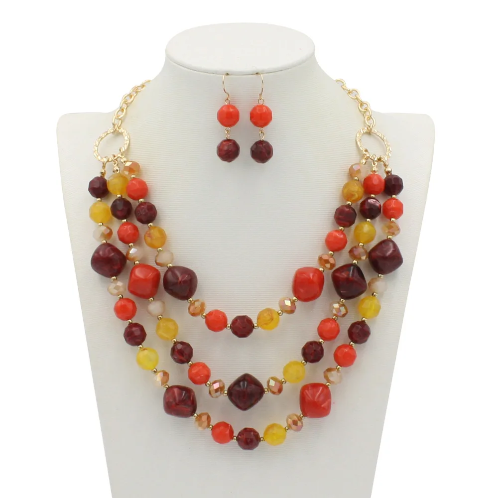 Acrylic Jewelry Women Retro Resin Stone Glass Beads Handmade Necklace Earring Set For Femme Christmas Gift jewelry sets,jewelry set