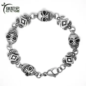 

23cm Length Skull Titanium Steel Bracelet Gothic Style Casting Men Bracelets Do Black Old Process Uninhibited Jewelry