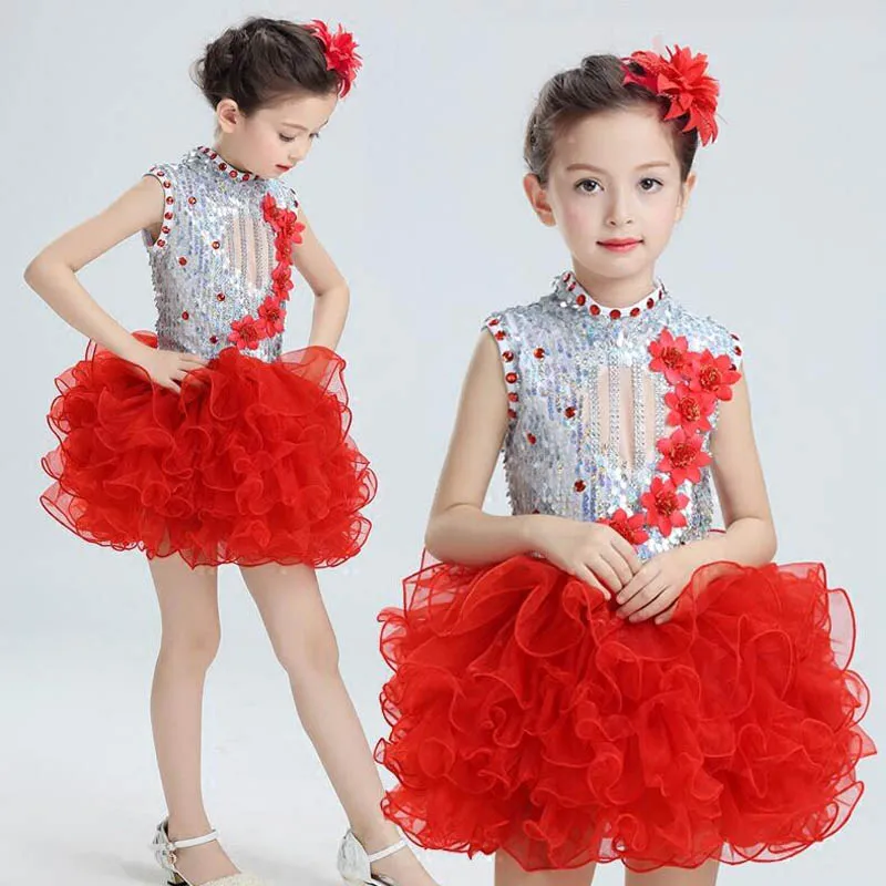 Балетное танцевальное платье с блестками для девочек; Детские вечерние платья для сальсы; платье на свадьбу; детское платье-пачка в стиле джаз