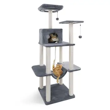 

Pet Cat Tree Tower with a Condo Two Platforms Sisal Scratching Posts Hammock Pet House Cat Activity Tower