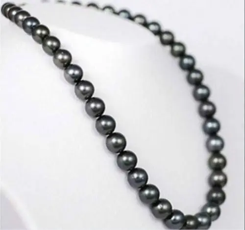 

>>>> REAL BEAUTIFUL 17" 9-10MM TAHITIAN NATURAL BLACK PEARL NECKLACE 14K c