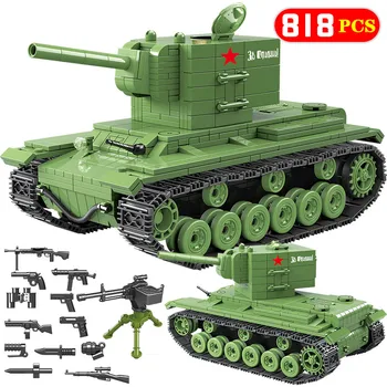 

818 Pcs WW2 KV-2 Heavy Panzer Tank Vehicle Army Weapon Building Blocks Soldier Figures Toys Compatible Military SWAT Series