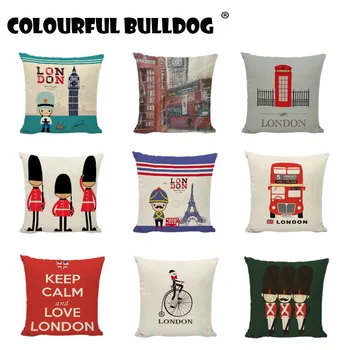 

Dropship Cushion Cover British London Style High-Cap Soldiers Bus 43cm Square Decoration Bedroom Living Room Sofa Car Pillowcase