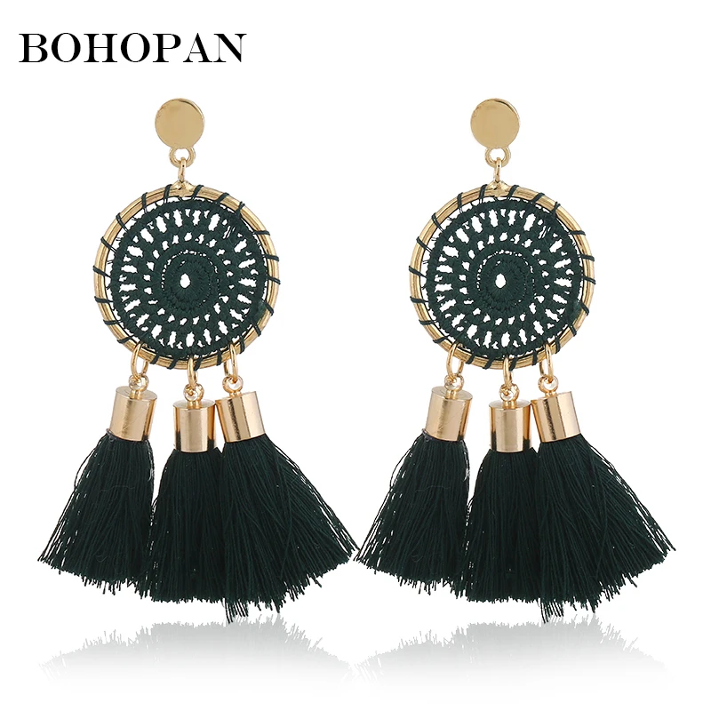 

Bohemian Statement Tassel Drop Dangle Earrings Round 6 Colors Handmade Earrings Vintage Ethnic Fashion Jewelry Earrings Gifts