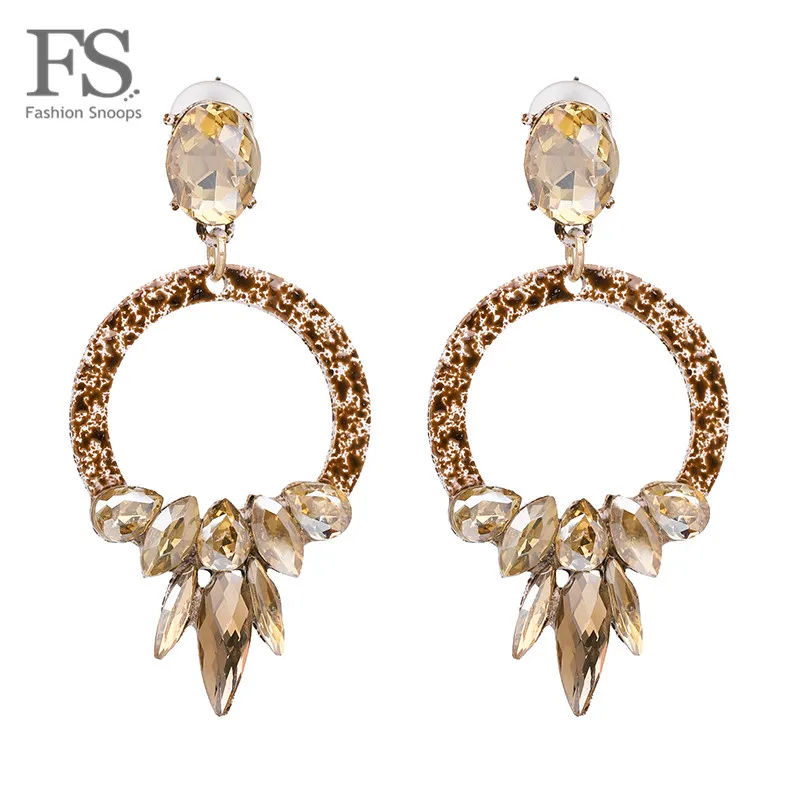 

FASHIONSNOOPS Bohemian Fashion Earrings For Women Hot Charm Luxury Wedding Jewelry Shiny Crystal Statement Drop Dangle Earrings