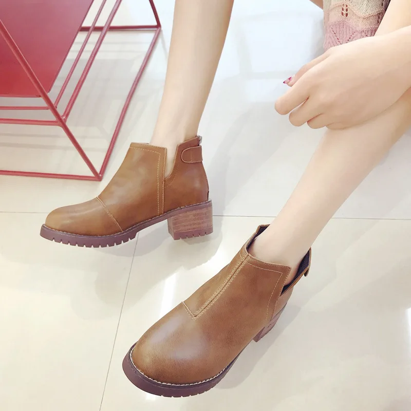 Женские ботинки Челси с круглым носком в стиле ретро однотонные винтажные