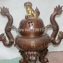 Xd 00710 2" Китайский Фиолетовый Бронзовый 24 К Золотой Лев Мяч Человек Дракон Курильница Курильница