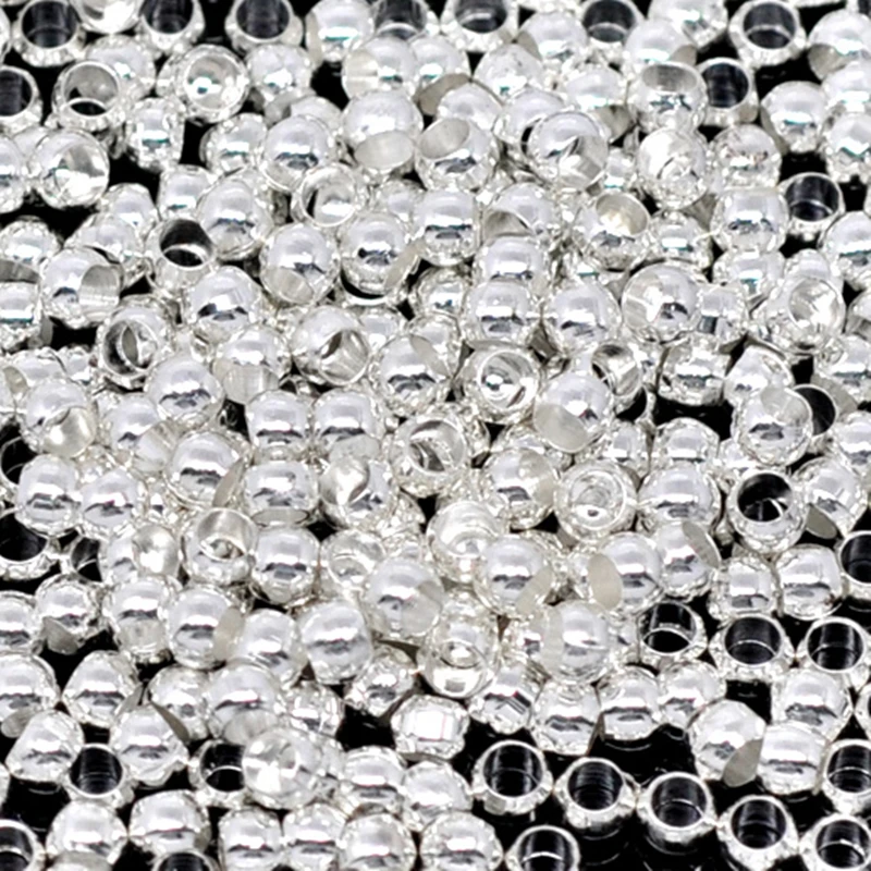 Обжимные бусины из сплава DoreenBeads круглые посеребренные диаметром 2 0 мм 3 5 (1/8