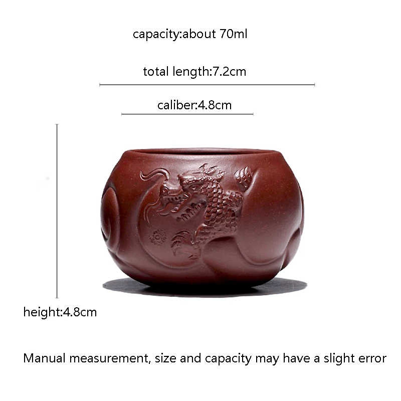 70ML Yixing Authentic Purple Clay Teacups Office Tea Ceremony Famous Handmade Raw Ore Zisha Fish Dragon Cup Home Drinkware Gifts