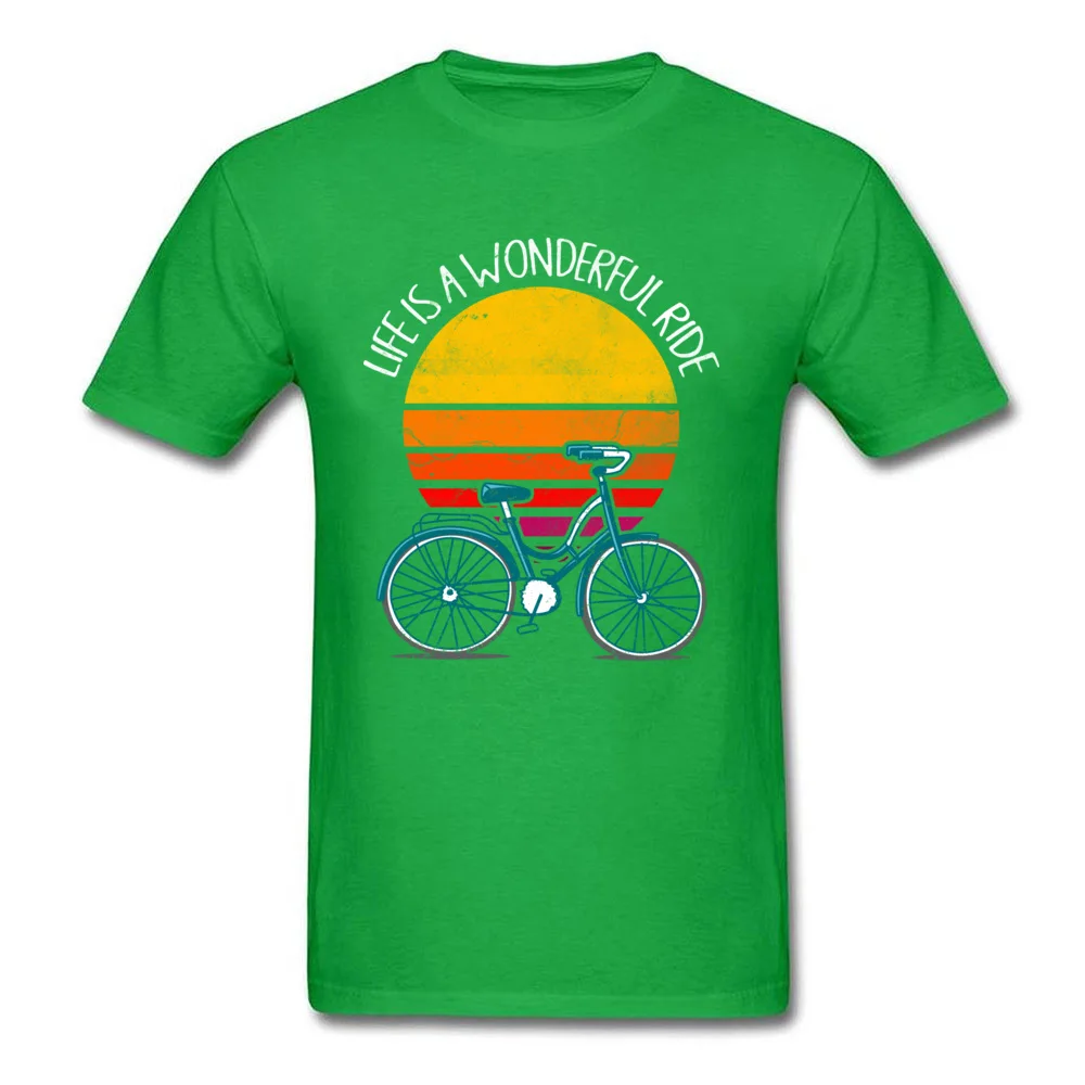 Europe Cool Labor Day 100% Cotton Round Collar Men Tops Shirts Party Tshirts Fashion Short Sleeve T-shirts Top Quality LIFE IS A WONDERFUL RIDE   cool vintage design bicycle shirt green