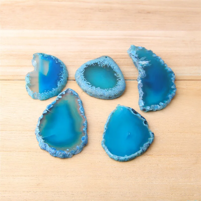 

1 Piece Natural Agates Slice Geode 23-26*56-73 mm Polished Irregular Agates Reiki Stone Quartz Pendant Mineral Blue Gemstone