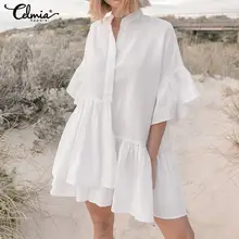 Летнее праздничное платье, женские сексуальные мини платья размера плюс, сарафан, повседневные, нестандартные, плиссированные, с оборками, пляжные, вечерние, Vestidos