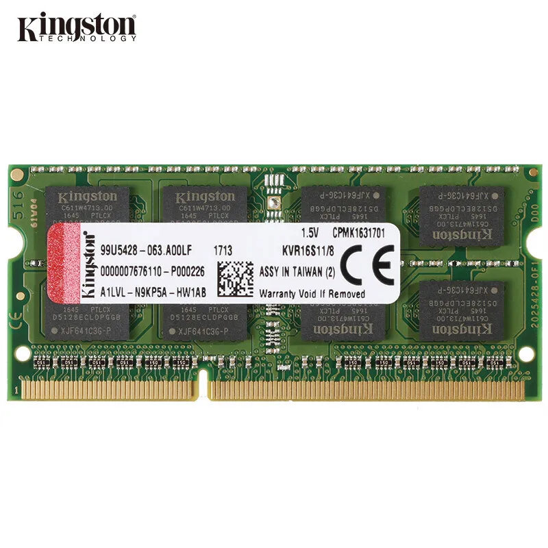  Kingston RAM Memory DDR3 4GB 8GB 1600MHz DDR3 PC3-12800 Non-ECC CL11 SODIMM Notebook Memory KVR16S1