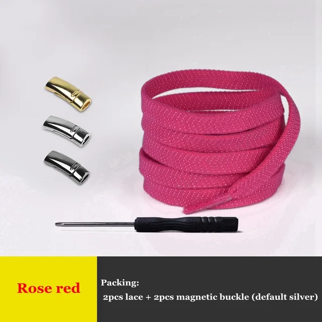 1Pair Elastic Magnetic 1Second Locking ShoeLaces Creative Quick No Tie Shoe laces Kids Adult Unisex Shoelace Sneakers Shoe Laces Rose red