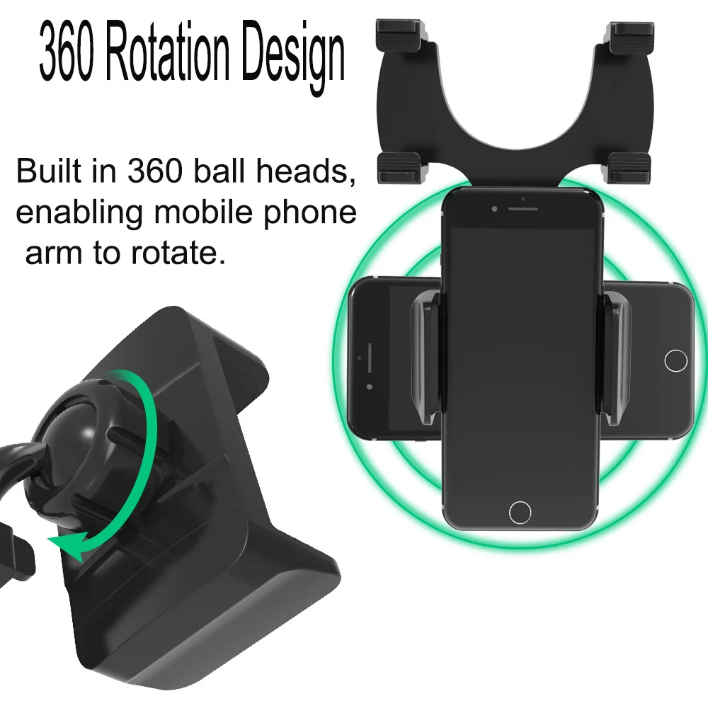 Премиум универсальные смартфоны зеркало заднего вида Автомобильный держатель для телефона с 360 ретацией держатель для Iphone XS, Huawei телефоны