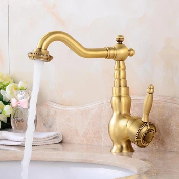 

Basin Faucets Carved Antique Brass Bathroom Faucet Rotate Basin Sink Faucet Deck Mount Single Handle Mixer Taps