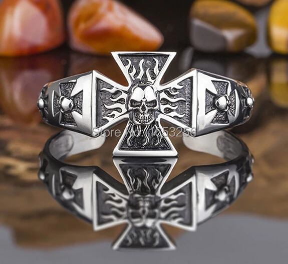 

111g Punk Cross Design Heavy Big Flame Stainless Steel Bracelet Jewelry Men's Skull Biker Cuff Bangle