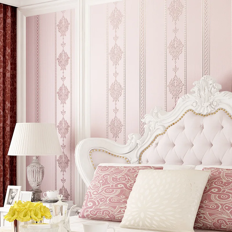 

Modern Nonwovens Wallpaper Roll Bedroom Living Room Background Wall-papers 3d Stereoscopic Stripe Embossed Flower Home Decor