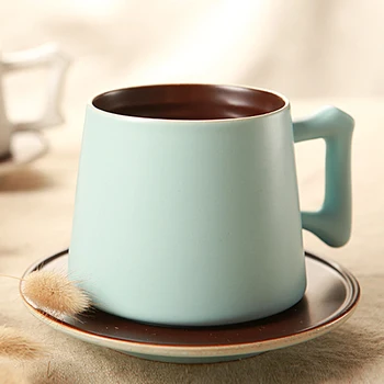 

Simple Hand Made Ceramic Coffee Cup and Saucer Set High Quality Pour Color Coffee Cup with Saucer Gift for Friends SH271-14