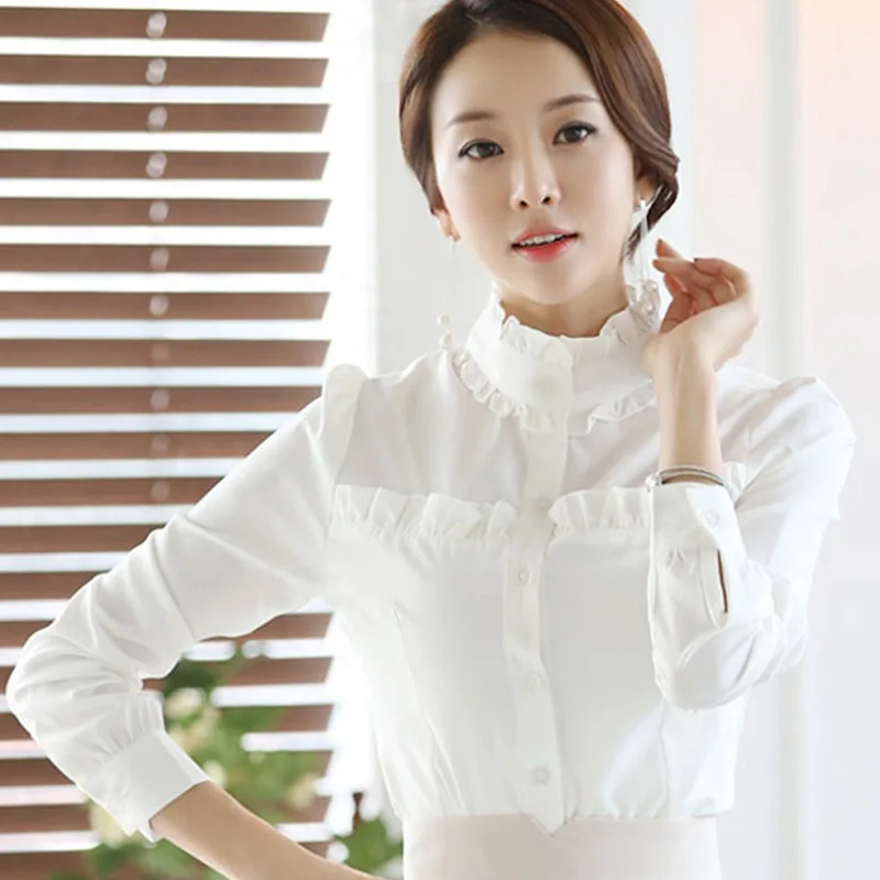Женская шифоновая блузка с длинным рукавом и оборками|chiffon shirt|blouse rufflewomen long sleeve |