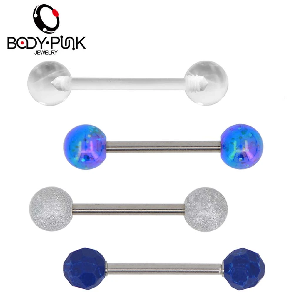 ボディパンク 4 ピース セット 14 グラム舌ピアス 316l ステンレス鋼アクリルボール舌リングプラスチック柔軟なキャンディーラブレットバー女性のための Body Jewelry Aliexpress