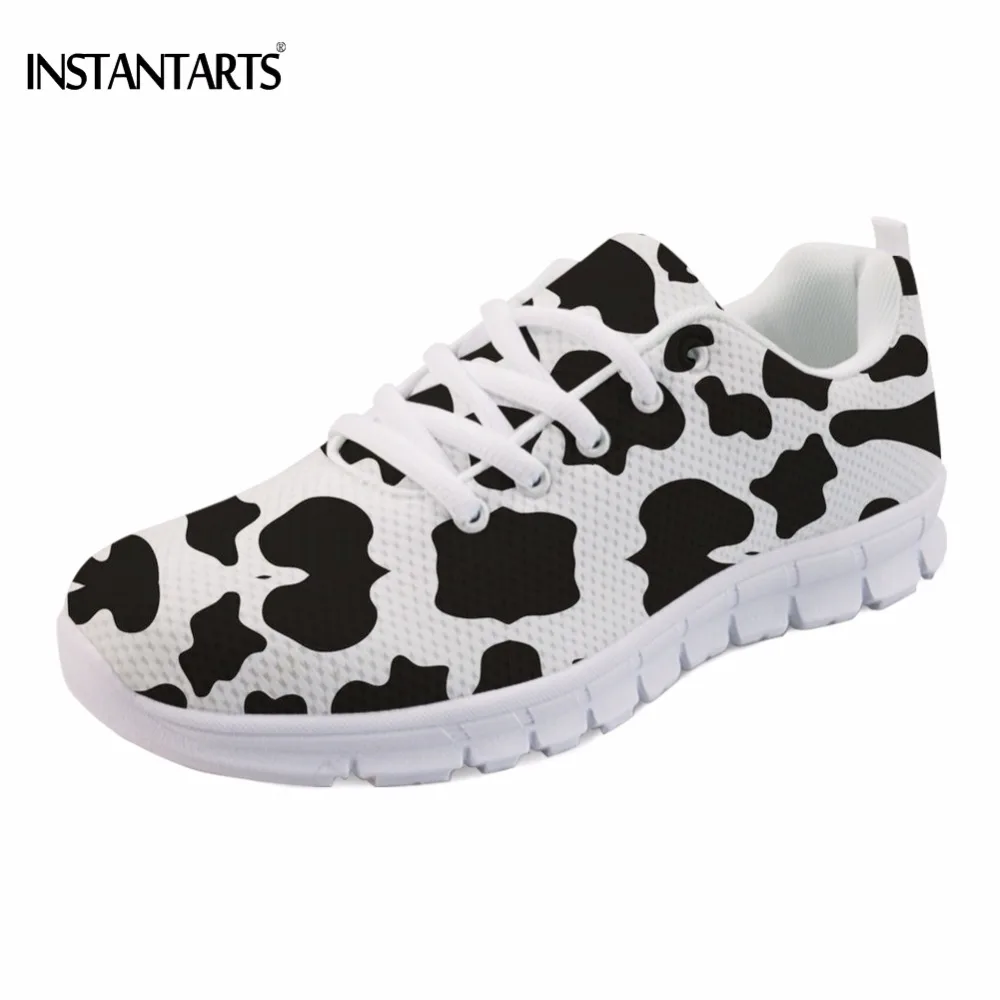 

INSTANTARTS Stylish Women Mesh Flats Shoes Funny Cow Lover Print Ladies Sneakers Breathable Comfortable Teen Girl Lace-up Flats