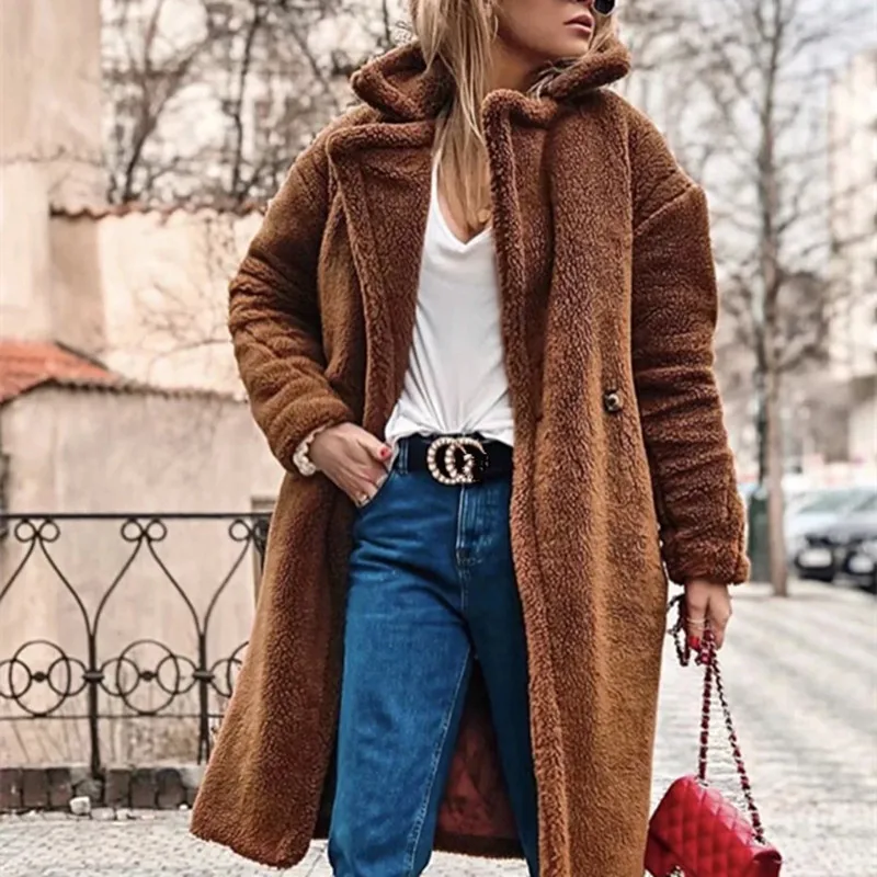 Caramel Color Lamb Fur Teddy Coats Women High Street Thick Winter Faux