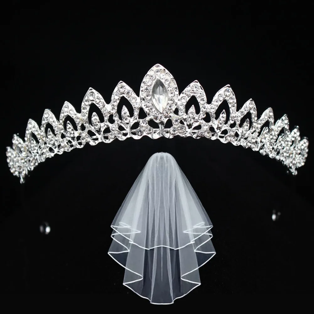Wedding Bridal Princess Crystal Prom Hair Tiara Crown Veil Headband with Comb US 
