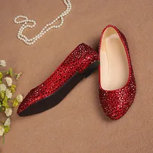 2016 neue Ankunft Rot Strass Braut Flache Schuhe Aus Echtem Leder Handgefertigt Kristall Frauen Hochzeit Schuhe Partei Kleid Schuhe