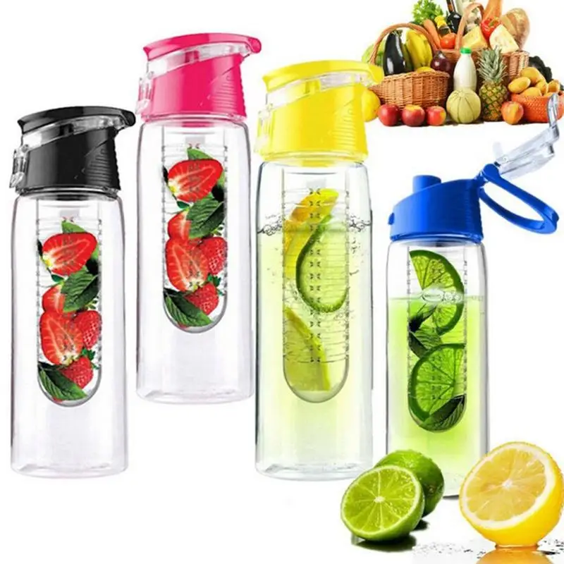 

800ML Portable Fruit Infusing Infuser Water Bottle Sports Lemon Juice Bottle Flip Lid For Kitchen Table Camping Travel