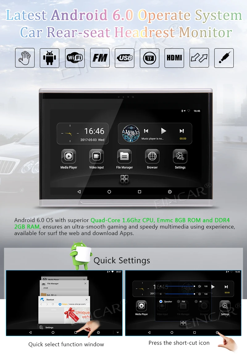 Cheap 10.1"" Tablet-Style Car Rear-seat Headrest Android 6.0 OS Quad Core Entertainment USB/SD/HDMI Port/Headphone Jack and 1366*768 R 3 Cheap 10.1"" Tablet-Style Car Rear-seat Headrest Android 6.0 OS Quad Core Entertainment USB/SD/HDMI Port/Headphone Jack and 1366*768 R 3