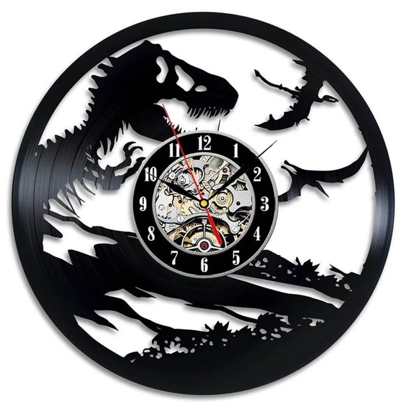 Мир динозавров настенные часы современный дизайн декоративная детская комната динозавр 3D наклейки Виниловая пластинка часы настенные часы домашний декор 12"