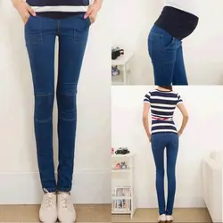 Новинка 2015 милый синий упрощенный дизайн джинсы для беременных Штаны для беременных подарок большие размеры