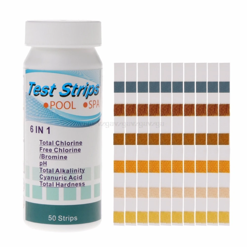 

50Pcs 6 In 1 Swimming Pool SPA Test Strips Chlorine pH Alkalinity Water Hardness Testing Tool Au29 Dropship