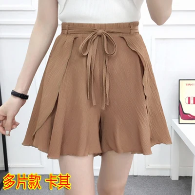 style 09 Новые летние модные мягкие шифоновые шорты юбки женские свободные шорты с оборками шорты с эластичным поясом и бантом 2 слоя - Цвет: style 09