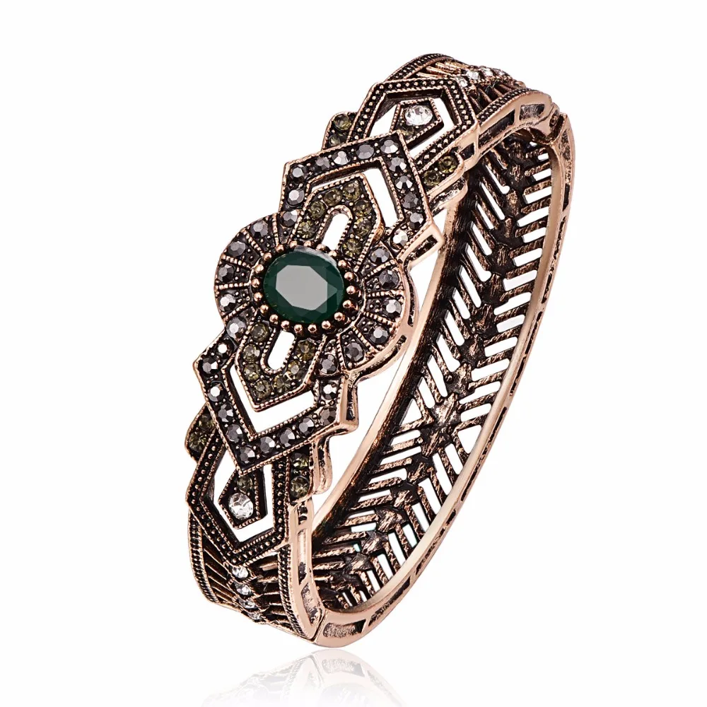 Винтажные золотые браслеты для женщин турецкие ювелирные изделия полный черный горный хрусталь красный/зеленый полимерный браслет