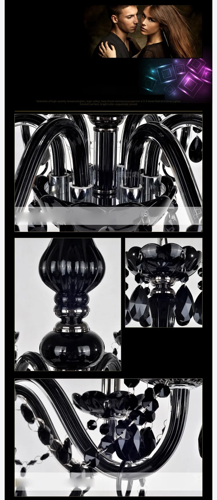 Novo preto moderno lustres de cristal iluminação