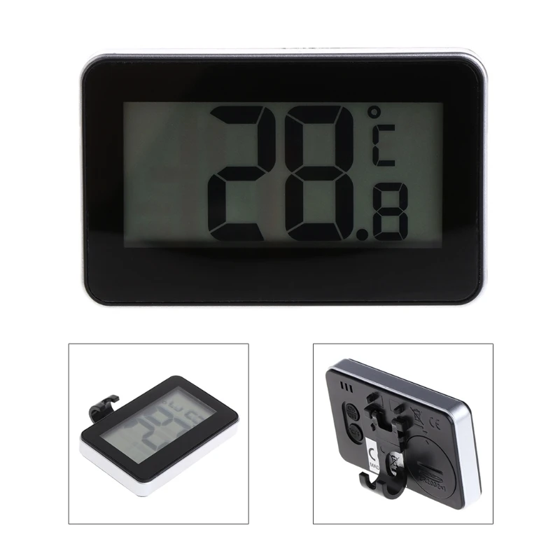 

MEXI Fridge Refrigerator Thermometer Waterproof with Hanging Hook Stand LCD Display Screen Home Appliance Refrigerator (Black)