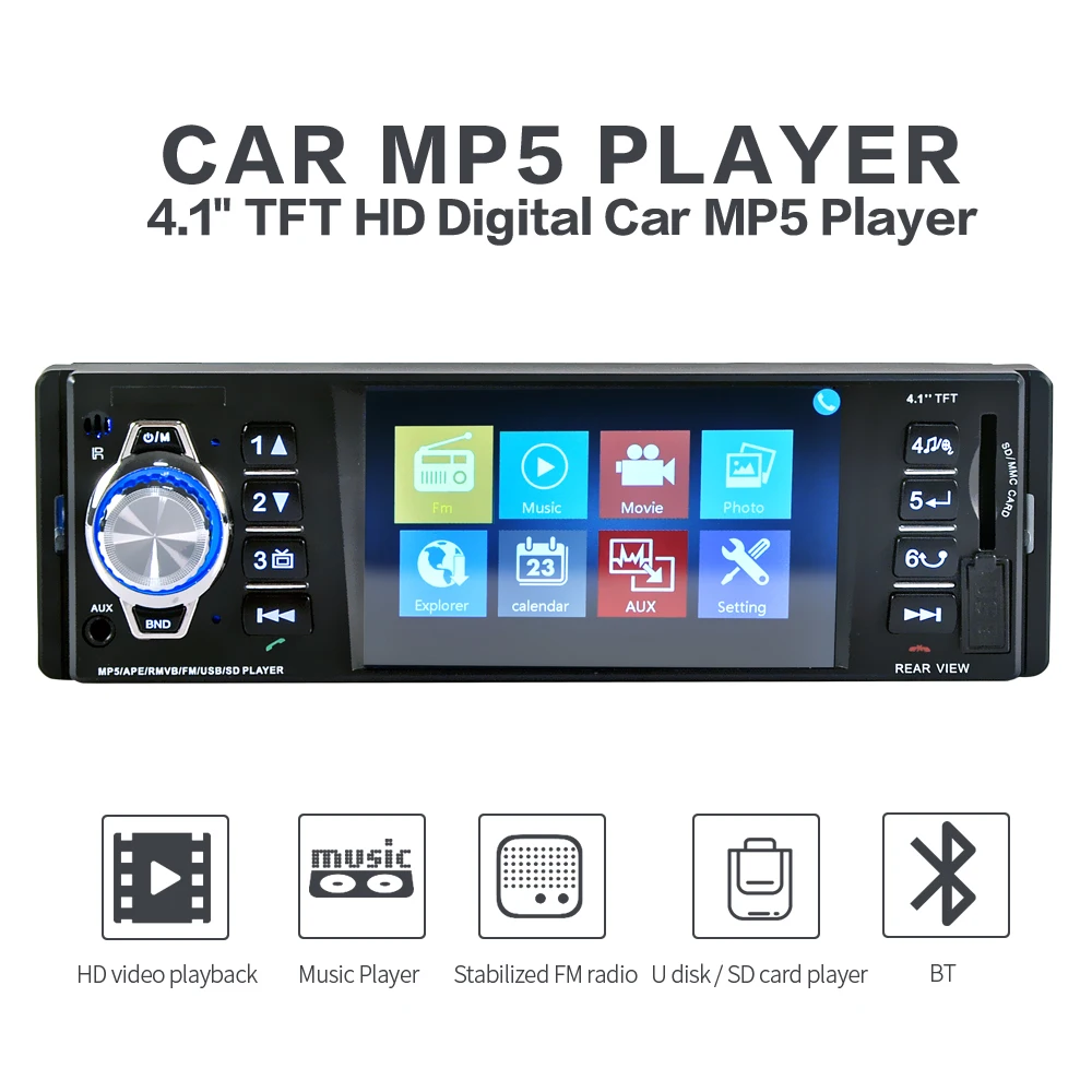 Hot 12V Rear view camera 4.1" HD Digital Car MP5 Players Stereo FM Radio MP3 MP4 Audio Video USB SD Car Electronics In-Dash