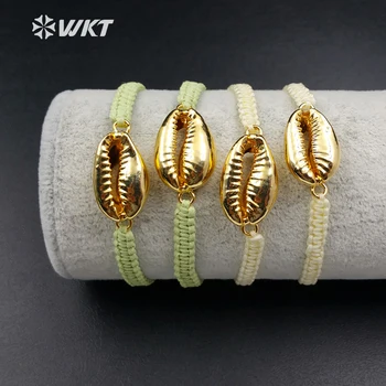 

WT-B353 Wholesale Custom New Arrived Natural Cowrie Shell Macrame Bracelet With Adjustable Size For Full Gold Color Pendant