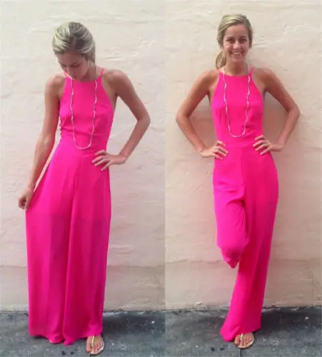 hot pink halter jumpsuit